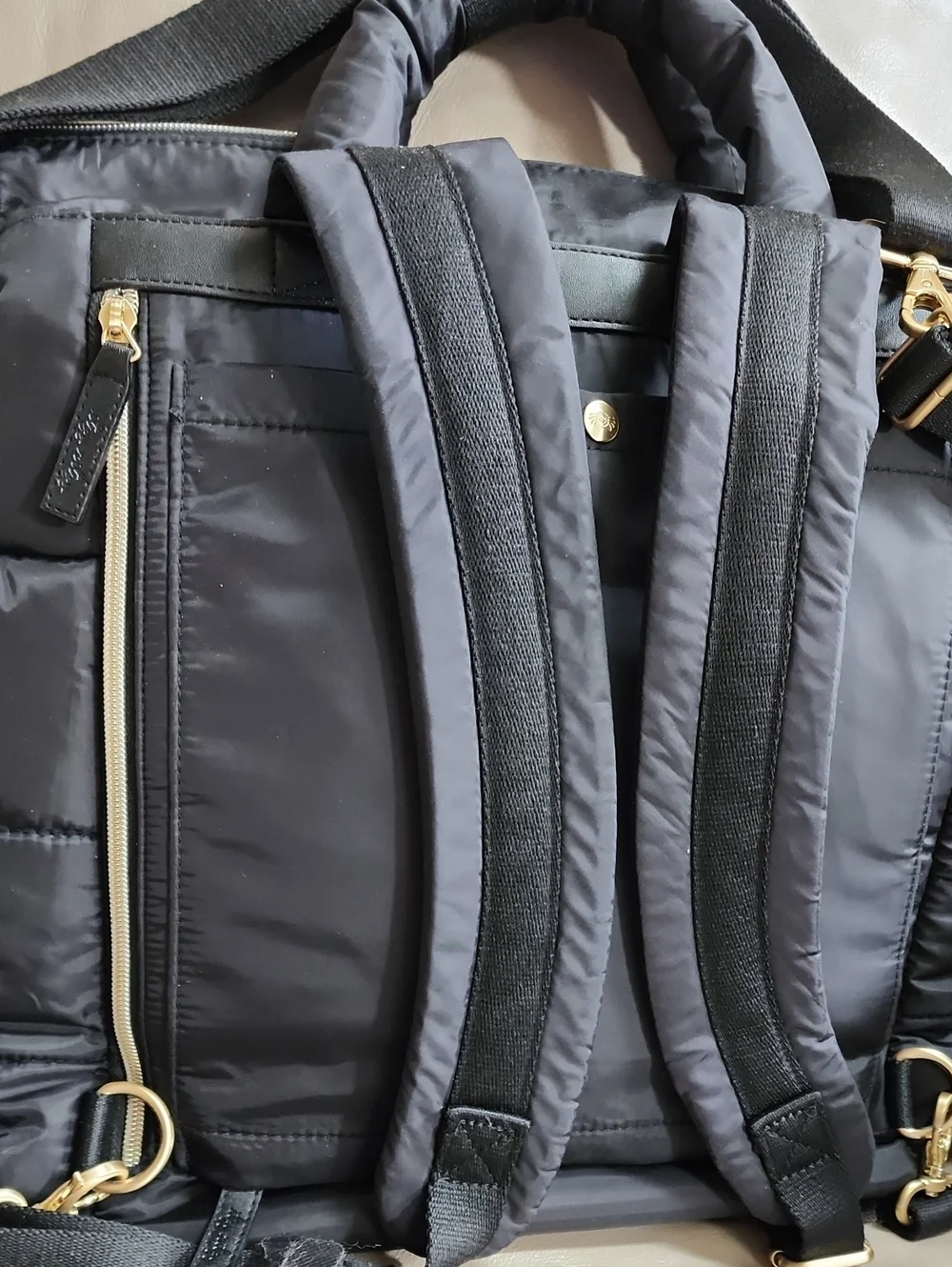Itzy Ritzy Black Quilted Diaper Tote Bag with Gold Hardware Preowned